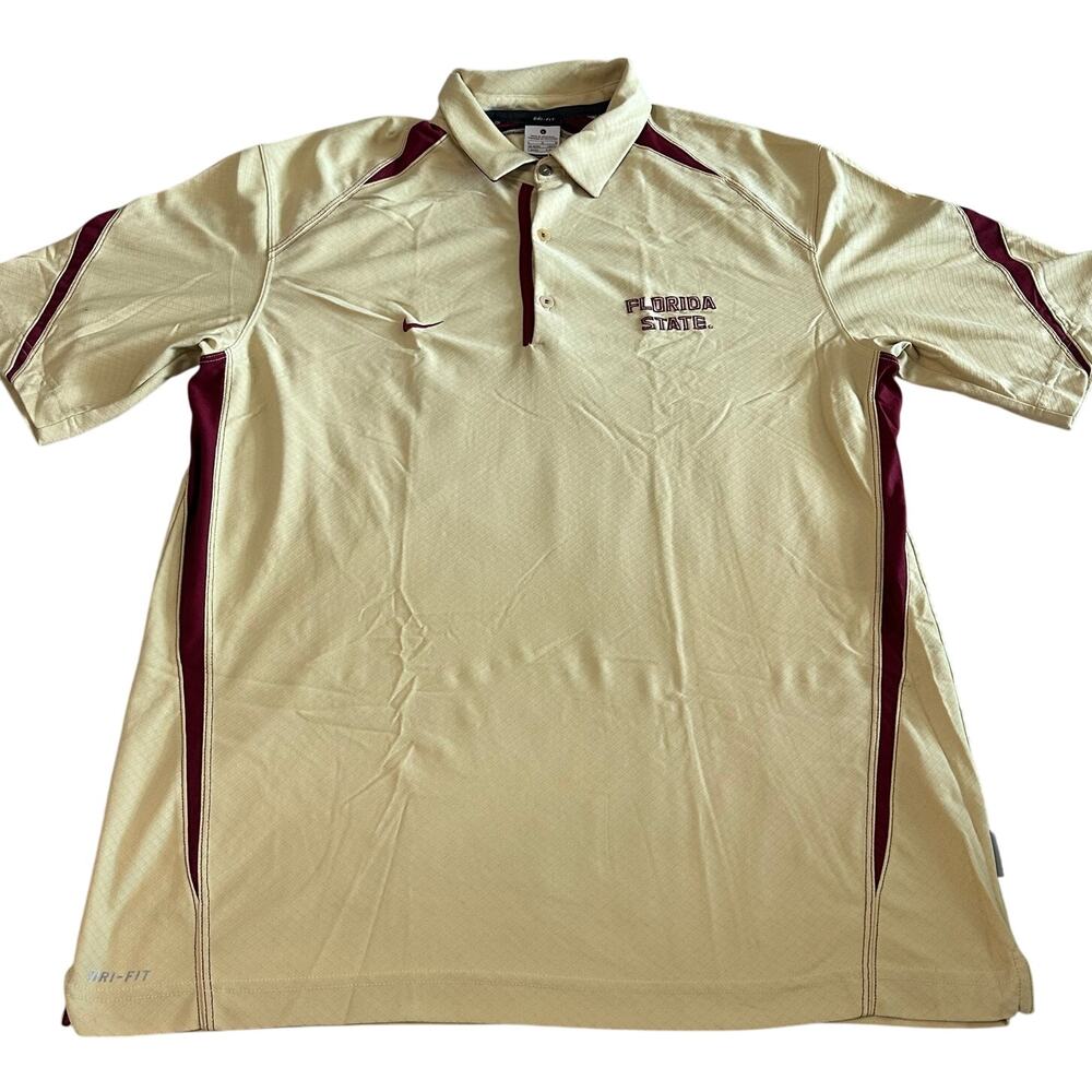 Nike Dri-Fit Gold/Maroon Florida State Uni. Seminoles Short Sleeve Polo- L